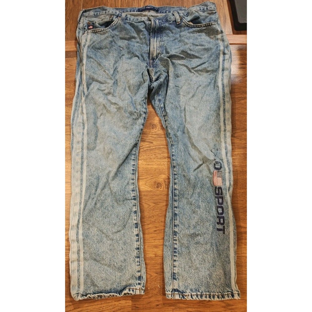 VTG 90s Polo Sport Ralph Lauren Men's 40x30 Blue Logo Varick Slim Straight Jeans